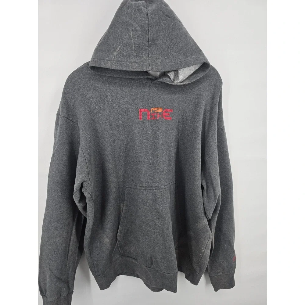 Nike Mens XL Charcoal Grey Pixel Logo Pullover Hoodie Fleece Sweatshirt